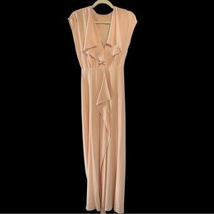 BCBG Evette Super Light Ruffled Flowy Nude Peach Chiffon Dress NWT
